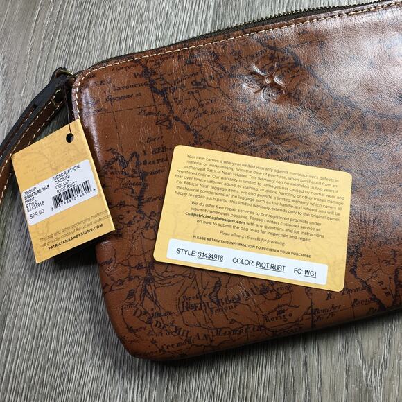 NWT Patricia Nash Riot Rust Map Zip Leather Pouch Wrist Wallet Brown - Picture 6 of 7